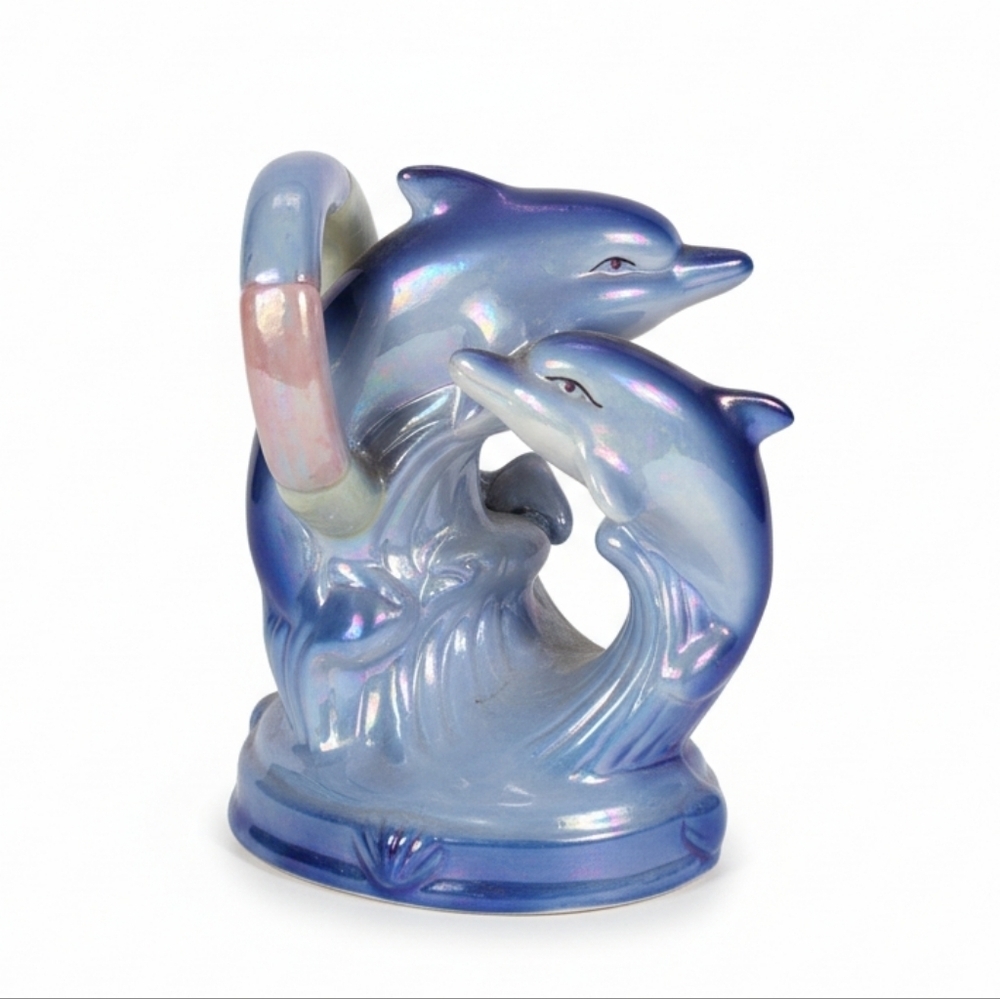Lusterware Iridescent Vintage Ceramic Dolphin Figurine